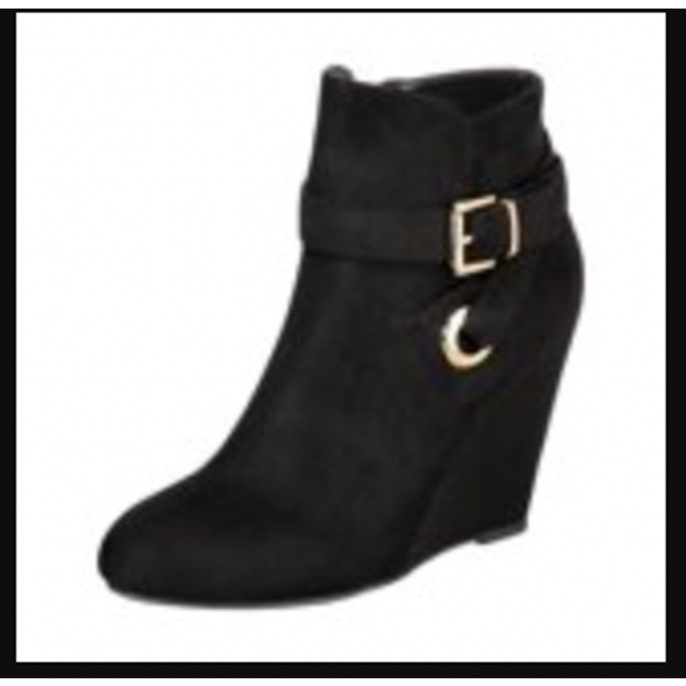 Rebel by Zigi Women's Keylie Black Suedette Wedge Heel Booties with Buckle 8.5 M